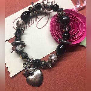 “Crowned Heart” Hand crafted bracelet from repurposed vintage beads